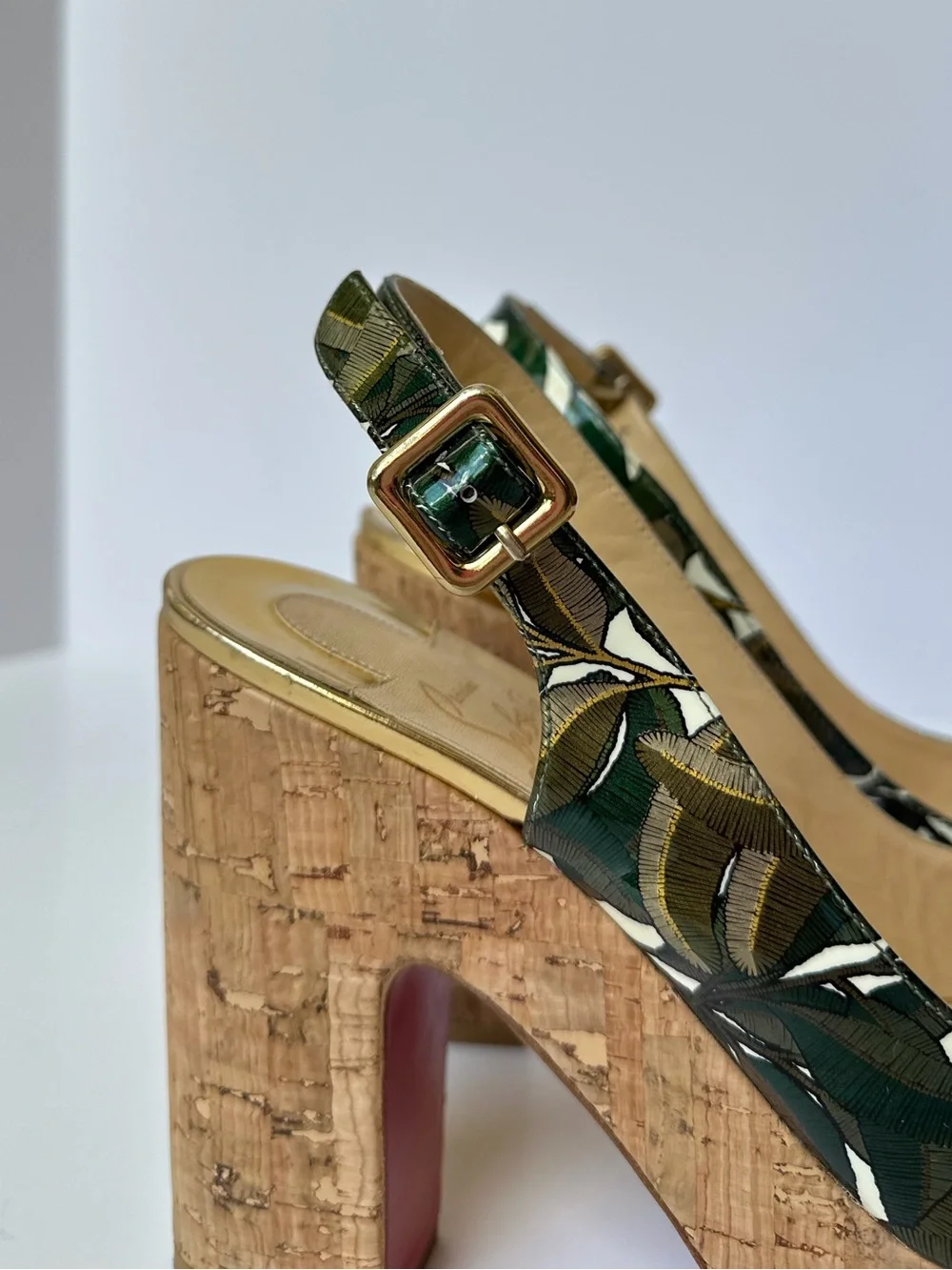 Christian Louboutin Donna Anna 120mm Palm Leaf  printed platform slingbacks